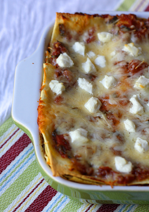 Spinach Goat Cheese Lasagna hot out of the oven