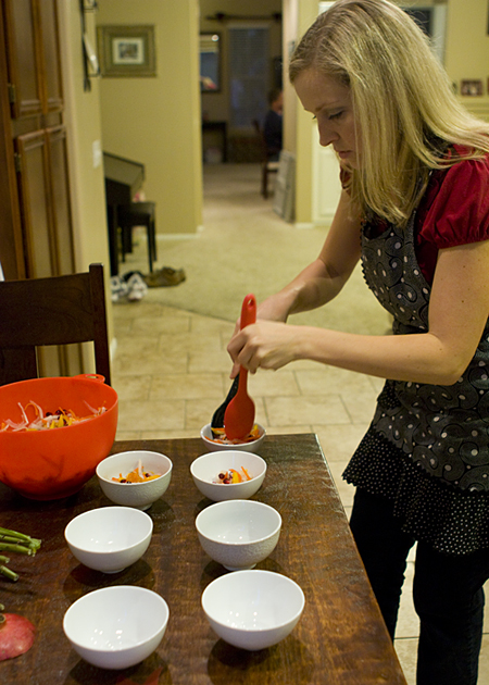 Plating the salad course