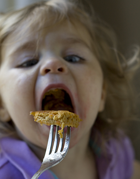 Chowing down on Sweet Potato Pancakes