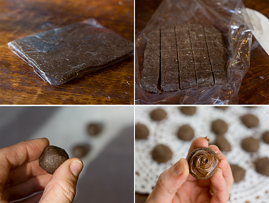 making chocolate nutella sandwich cookies