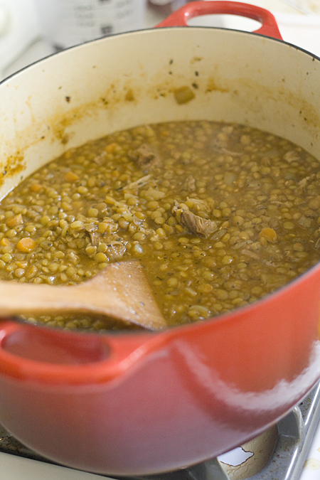 Making Pork and Lentil Soup