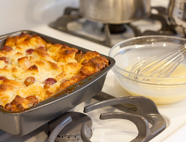 Grape Bread Pudding hot out of the oven