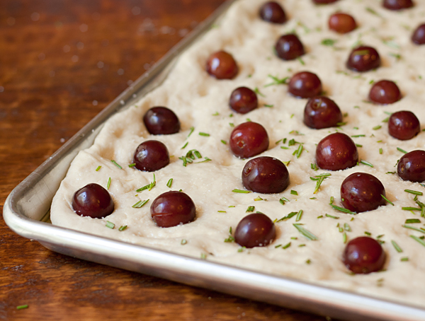 Grape and Rosemary Focaccia ready to go into the oven