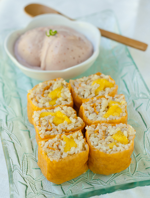 Mango Sushi Roll with Strawberry Coconut Ice Cream