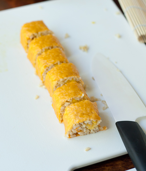 Slicing the mango roll