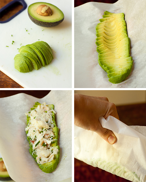 Assembling the Avocado Crab Roll