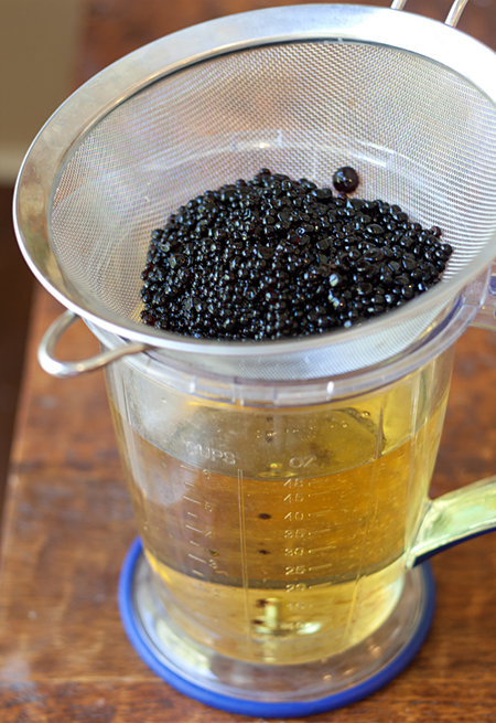 Draining the soy sauce caviar