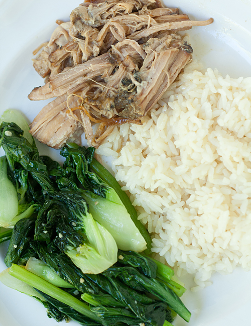 Stir Fried Asian Greens with Slow Cooker Kalua Pork