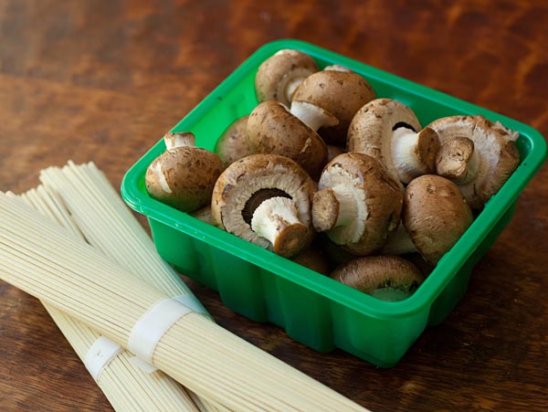 Organic ramen Noodles and Crimini Mushrooms