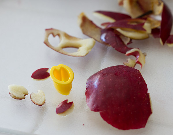 Cutting the apple peel into garnish