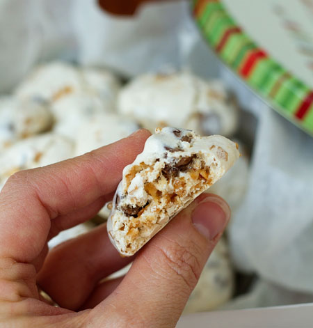 Delicate chocolate chip and toffee meringues