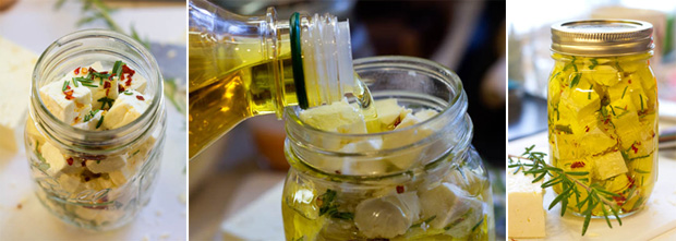 Making Marinated Feta Cheese