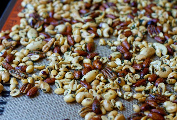 Rosemary Roasted Nuts cooling