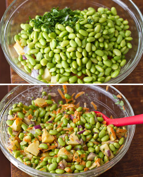 Making the edamame salad