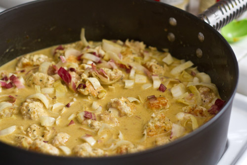 Simmering turkey endive coconut curry