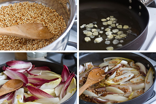 Toasting the couscous and preparing the endive