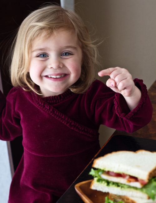 Bug is happy about her lunchtime sando