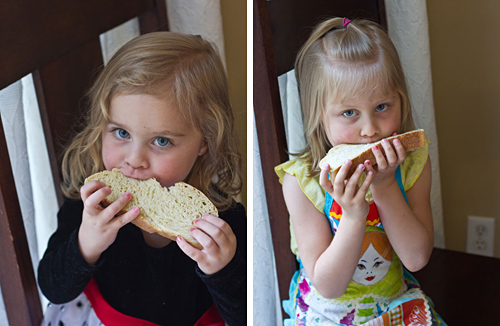 Eating fresh homemade bread