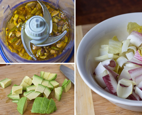 Making Avocado, Endive, Pistachio Salad