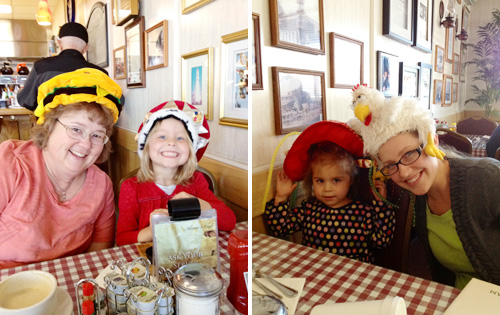 Crazy hats at Annie's Cafe