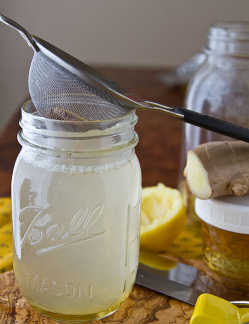 Straining the ginger tea