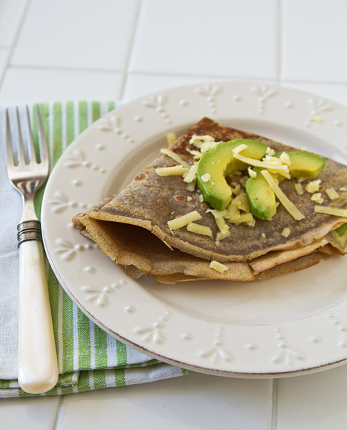 Buckwheat Crepes with Aged Cheddar Cheese and Avocado