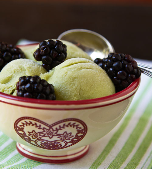 Avocado Honey Ice Cream with Blackberries