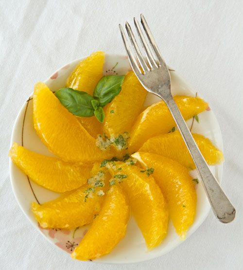 Juicy Orange Slices with Basil Lime Sugar