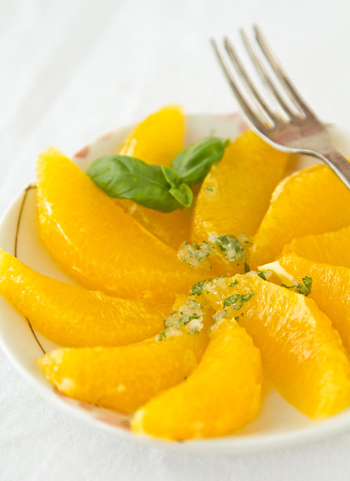 Orange Slices with Basil Lime Sugar Orange Slices with Basil Lime Sugar