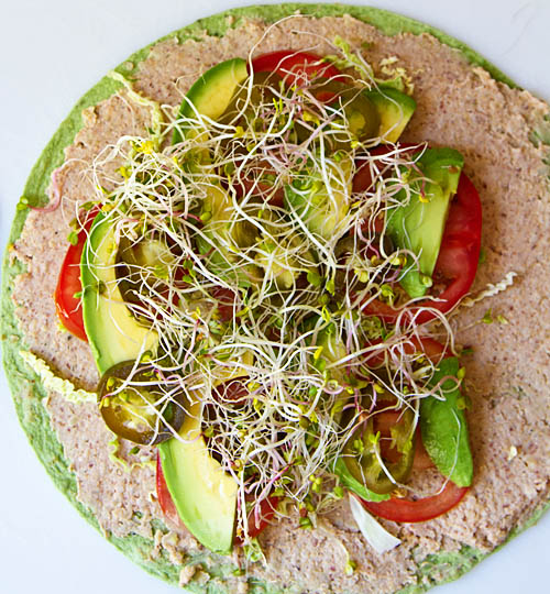 Assembling a wheat berry spread sandwich wrap