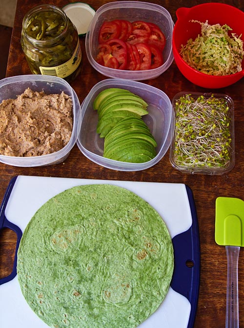 Ingredients for wraps with wheat berry spread