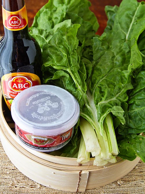 Ingredients for stir-fried Asian greens