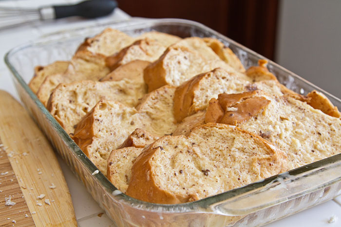 French toast ready to go into the oven