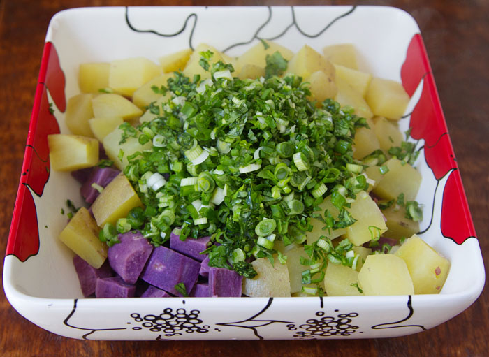 Making Golden Purple Potato Salad