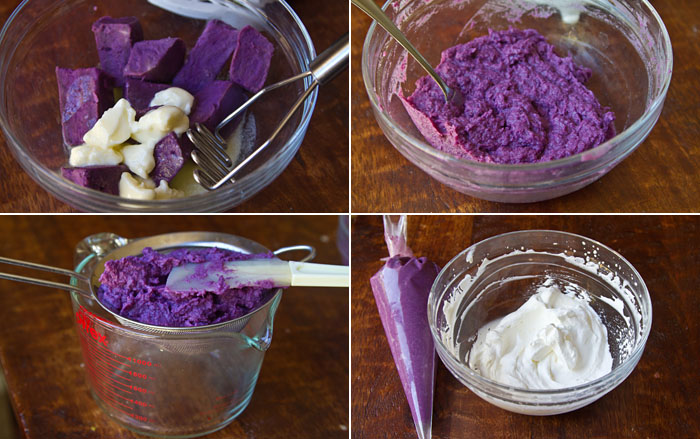 Making the purple sweet potato puree