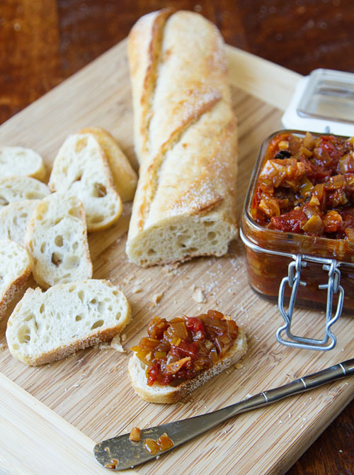 Tomato Bacon Chutney with Baguette Slices