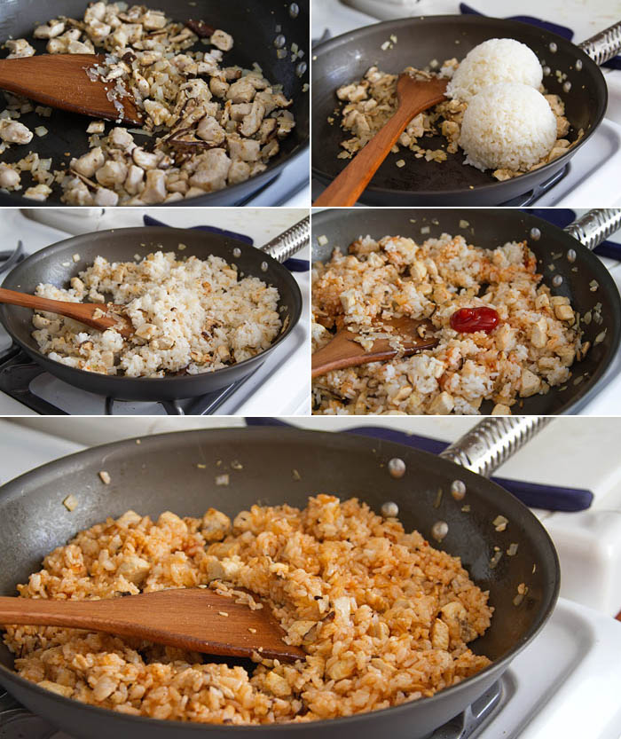 Making chicken fried rice