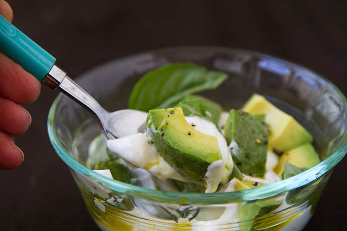 Enjoying an Avocado Basil Greek Yogurt Parfait