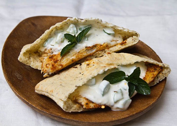 Grilled Barramundi Pita Sandwich with Cucumber Yogurt