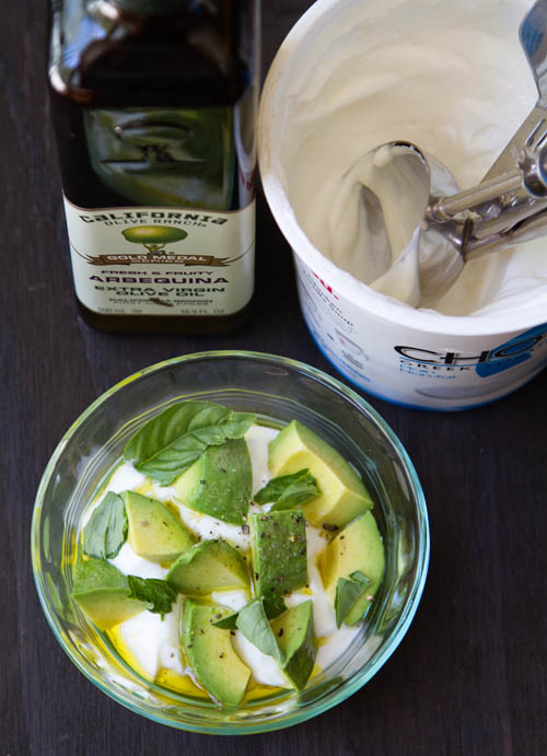 Making Avocado Basil Greek Yogurt Parfaits