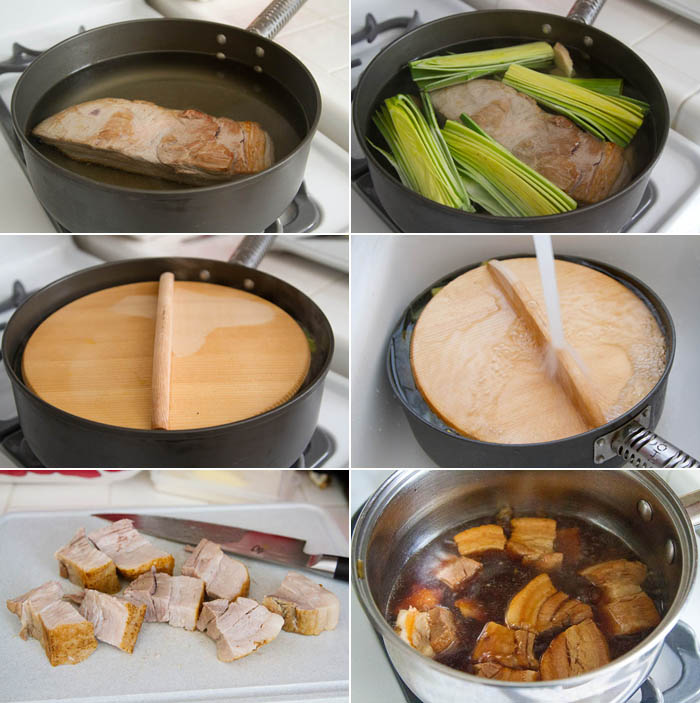 Braising the pork belly