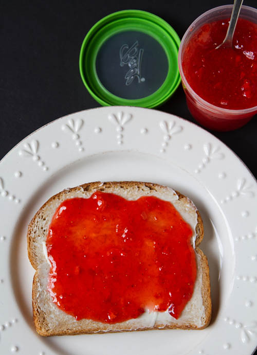 Butter and Strawberry Freezer Jam on Toast