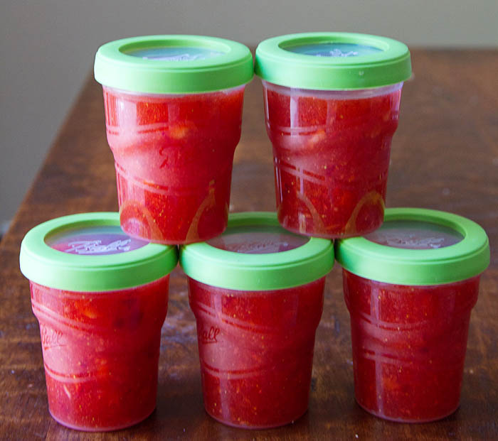 Jars of strawberry freezer jam