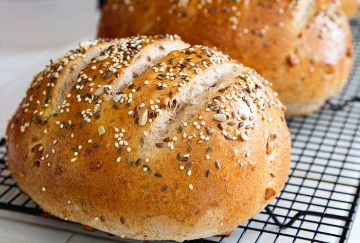 Loaves of seed, fruit & nut bread