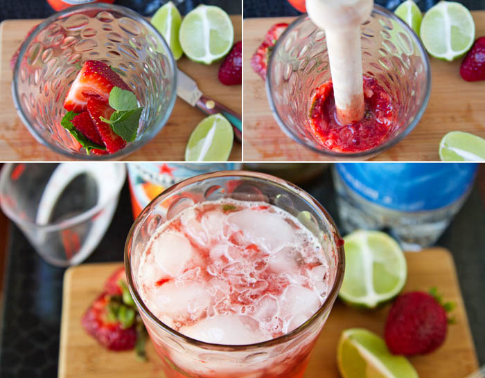 Making strawberry crush mocktails