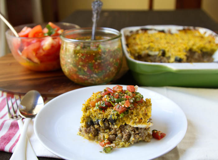 Pastel de Choclo with Pebre and Ensalada de Tomate