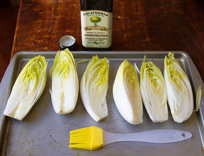 Prepping endive for grilling