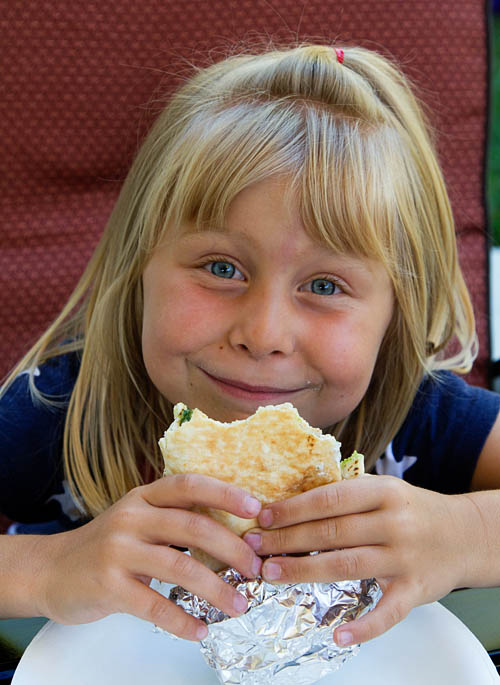 Squirrel eating her pita gyro