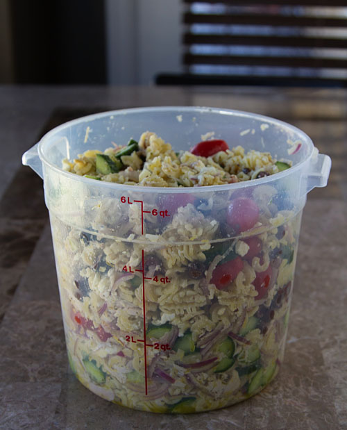 Bucket of Greek Inspired Pasta Salad