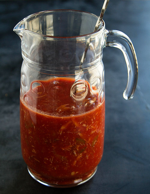 A pitcher of crab cocktail